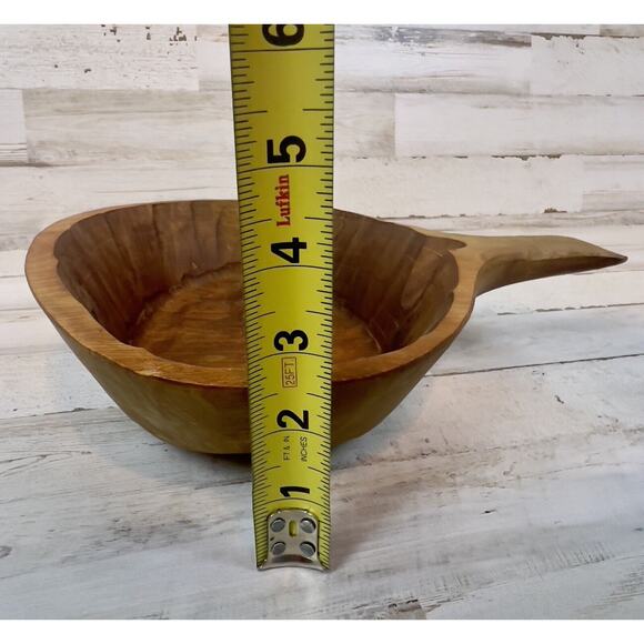 Primitive Hand Carved Wood Bowl Vintage Scoop Ladle With Handle And Thumb Hold - Picture 5 of 5